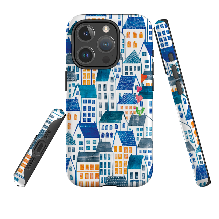iPhone MagSafe Tough Case - Blue Rooftop Houses By Tracey English