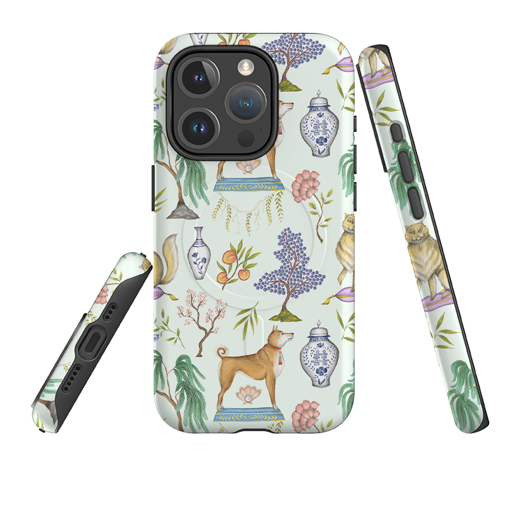 iPhone MagSafe Tough Case -  Chinoiserie Menagerie Green By Catherine Rowe
