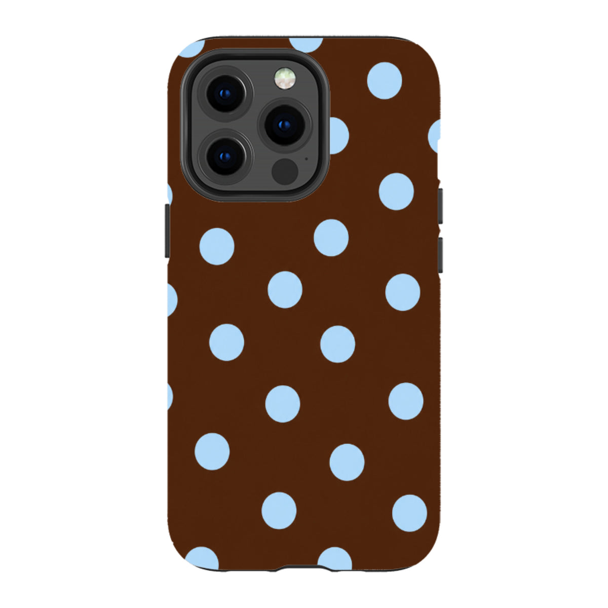 iPhone MagSafe Tough Case - Chocolate Brown & Baby Blue Polka Dot