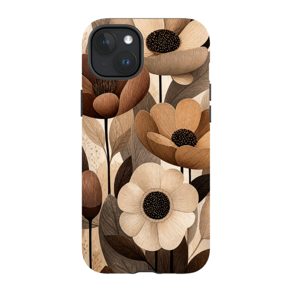 iPhone MagSafe Tough Case - Chocolate Woodgrain Floral