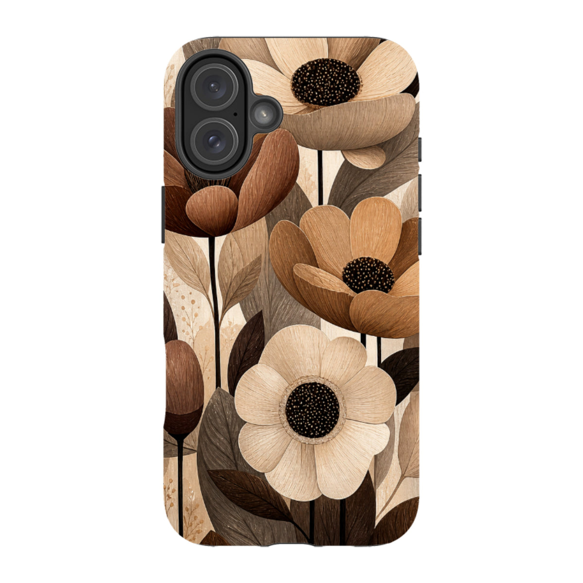 iPhone MagSafe Tough Case - Chocolate Woodgrain Floral
