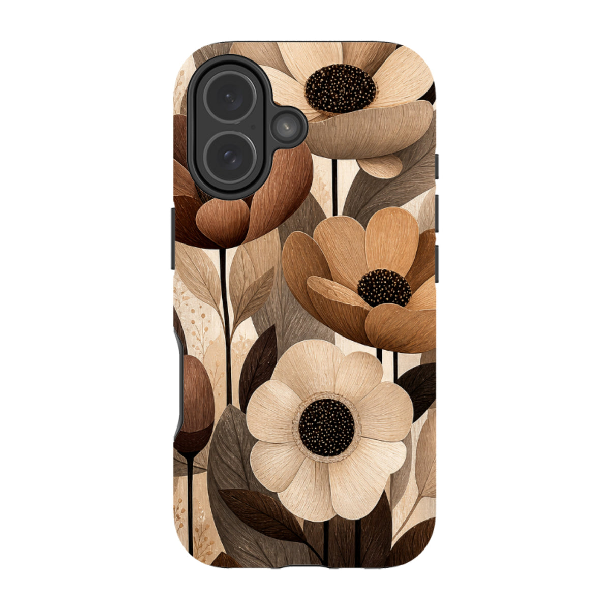iPhone MagSafe Tough Case - Chocolate Woodgrain Floral