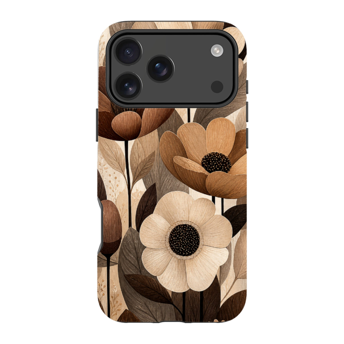 iPhone MagSafe Tough Case - Chocolate Woodgrain Floral