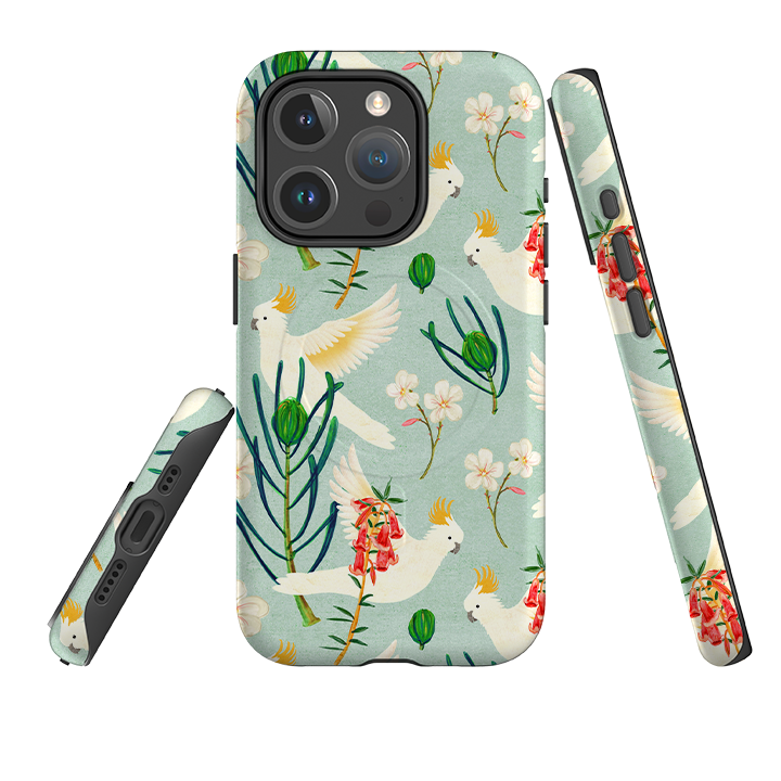 iPhone MagSafe Tough Case - Cockatoo and Flowers By Katherine Quinn
