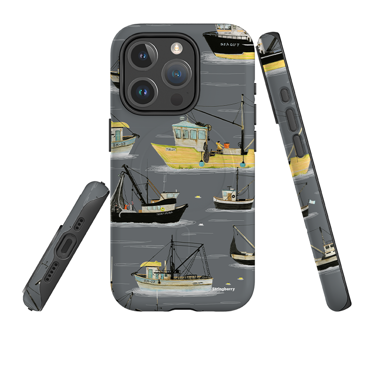 iPhone MagSafe Tough Case - Fishing Boats Grey By Katherine Quinn