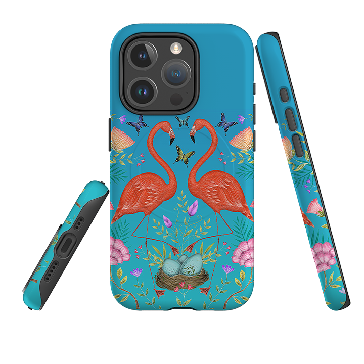 iPhone MagSafe Tough Case -  Flamingos and Flowers By Catherine Rowe