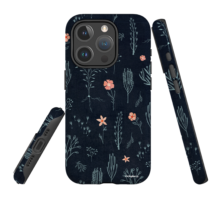 iPhone MagSafe Tough Case - Floral Light Blue and Pink By Katherine Quinn