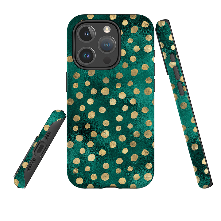 iPhone MagSafe Tough Case -  Forest and Gold Dots