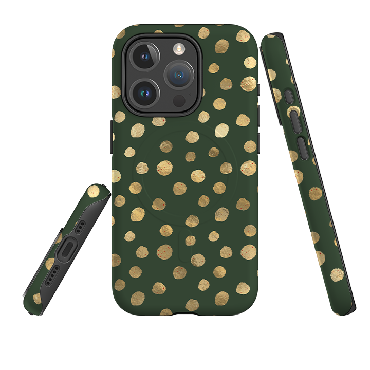 iPhone MagSafe Tough Case -  Green and Gold Dots