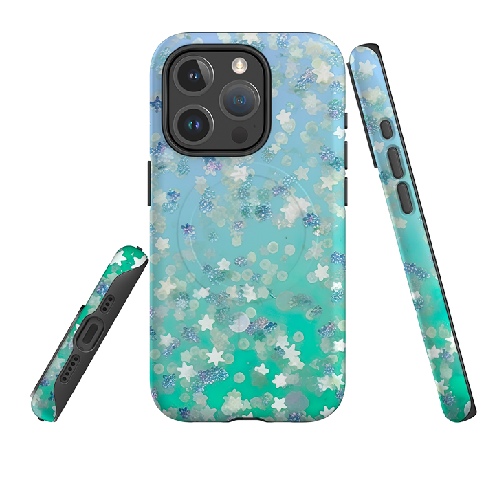 iPhone MagSafe Tough Case - Green Stars (case does not glitter)