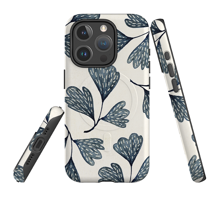 iPhone MagSafe Tough Case - Indigo Leaves By Katherine Quinn
