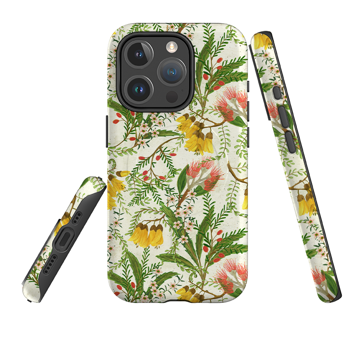 iPhone MagSafe Tough Case - Kowhai and Bottle Brush By Katherine Quinn