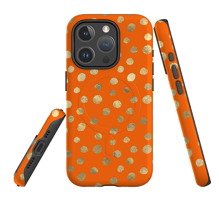 iPhone MagSafe Tough Case -  Orange and Gold Dots