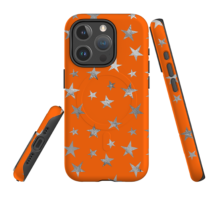 iPhone MagSafe Tough Case - Orange and Silver Stars