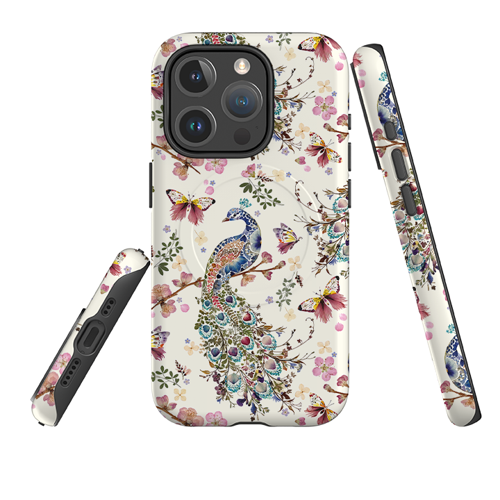 iPhone MagSafe Tough Case -  Peacock and Cherry Blossoms By Helen Ahpornsiri