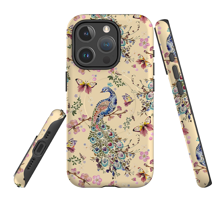 iPhone MagSafe Tough Case -  Peacock and Cherry Blossoms Lily By Helen Ahpornsiri