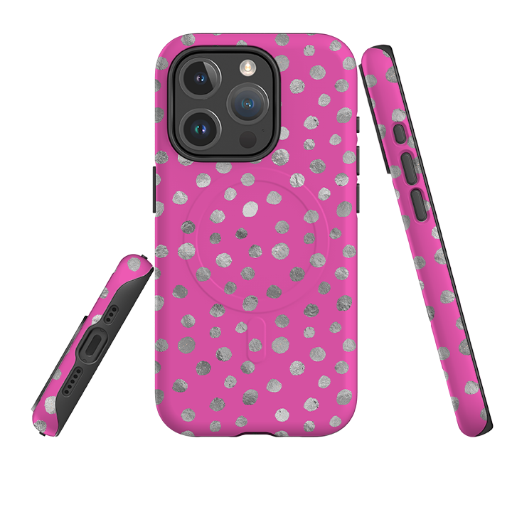 iPhone MagSafe Tough Case -  Pink and Silver Dots