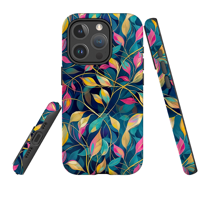 iPhone MagSafe Tough Case - Pink and Teal Leaves