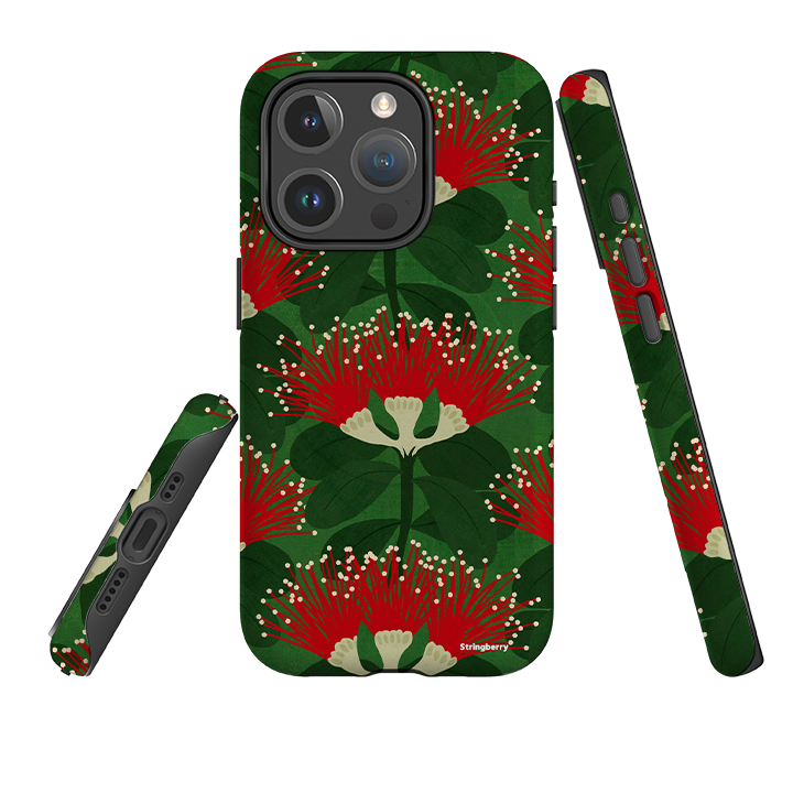 iPhone MagSafe Tough Case - Pohutukawa Green and Red By Katherine Quinn