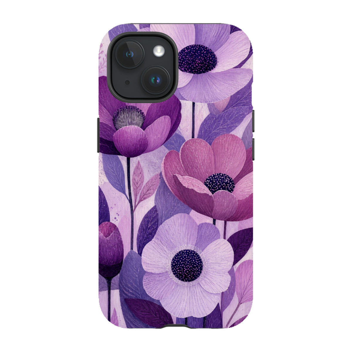 iPhone MagSafe Tough Case - Purple Woodgrain Floral