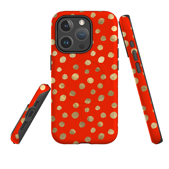 iPhone MagSafe Tough Case -  Red and Golden Dots