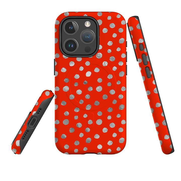 iPhone MagSafe Tough Case -  Red and Silver Dots