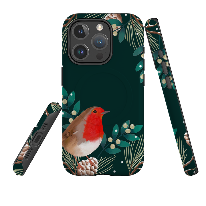 iPhone MagSafe Tough Case - Robin Pine Cones By Bex Parkin