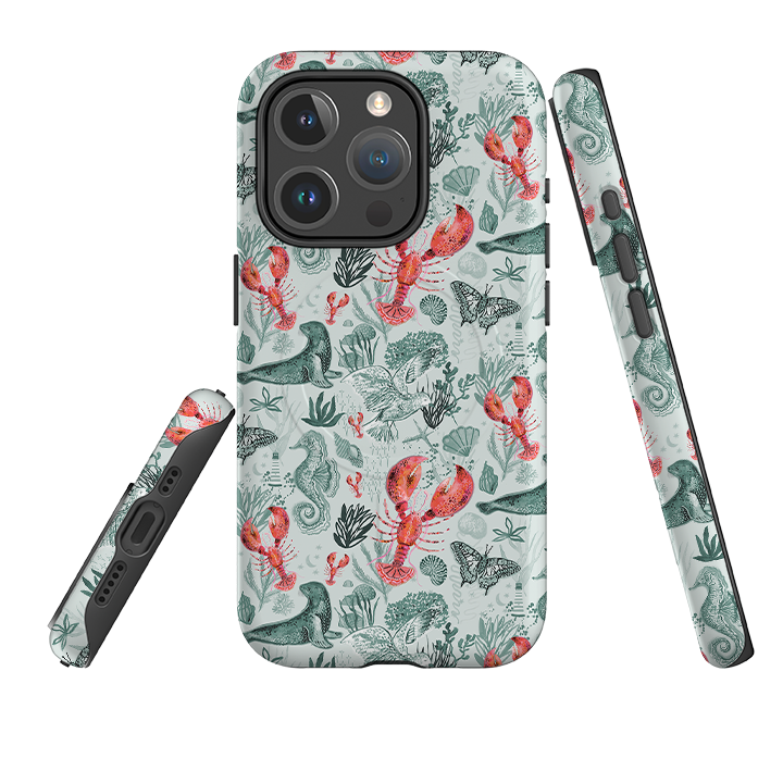 iPhone MagSafe Tough Case - Teal Seals and Lovely Lobsters By Emma Frances Grant