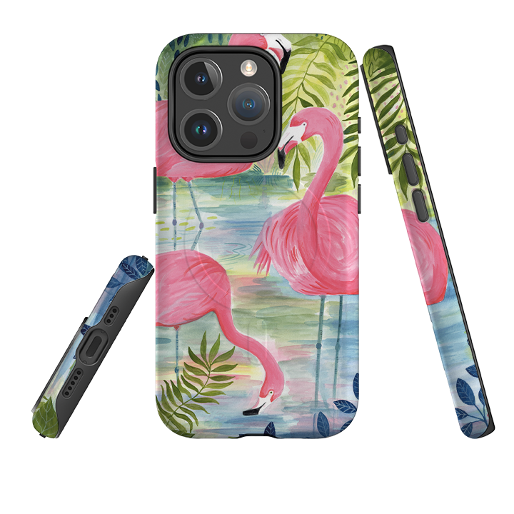 iPhone MagSafe Tough Case - Three Flamingo By Bex Parkin