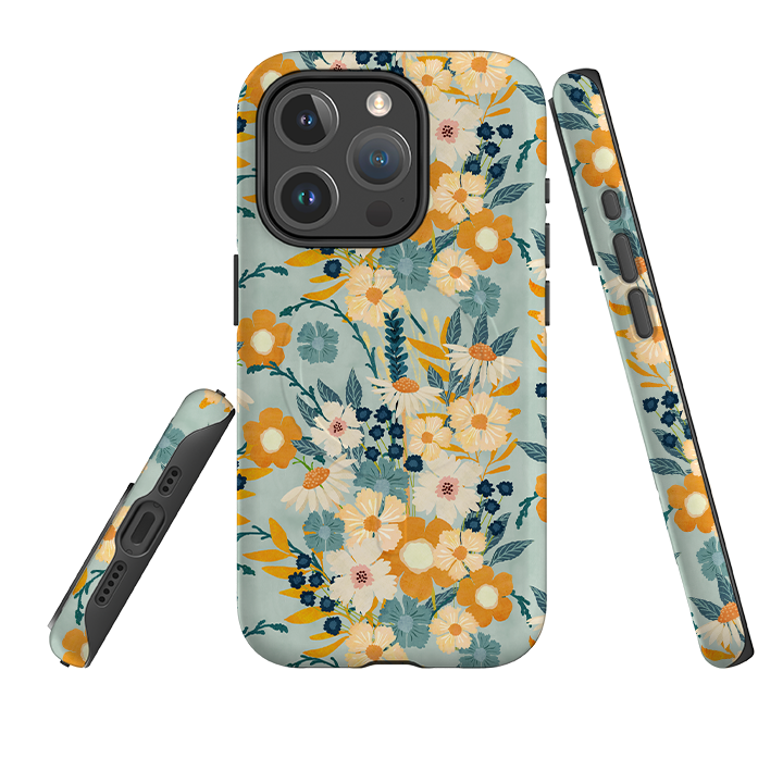 iPhone MagSafe Tough Case - Yellow And Blue Floral By Katherine Quinn