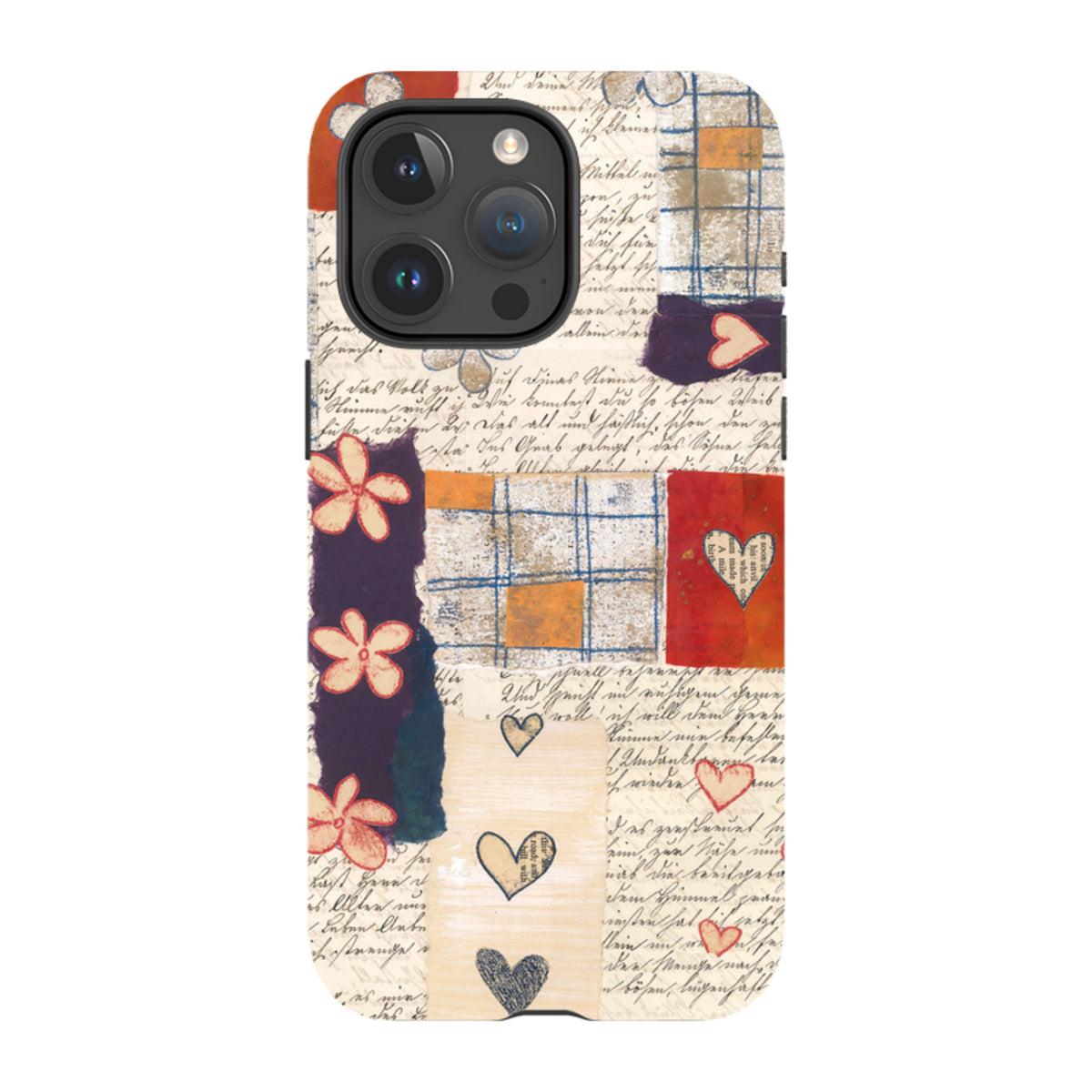 iPhone Tough Case featuring Alicia By Jehane collage art with handwritten script, floral motifs, and heart patterns.