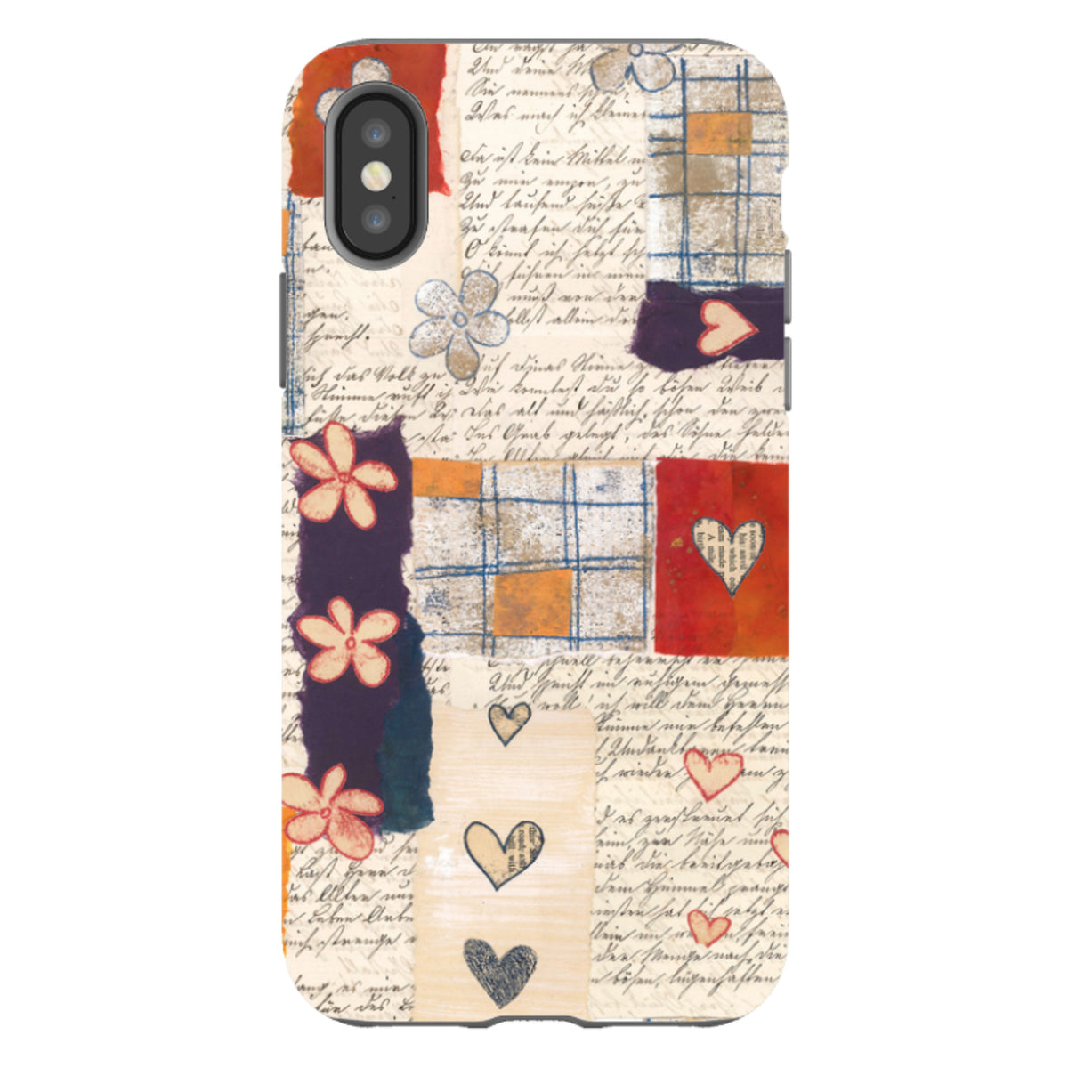 iPhone Tough Case featuring Alicia by Jehane art with a collage of vintage handwriting, floral sketches, and heart motifs.