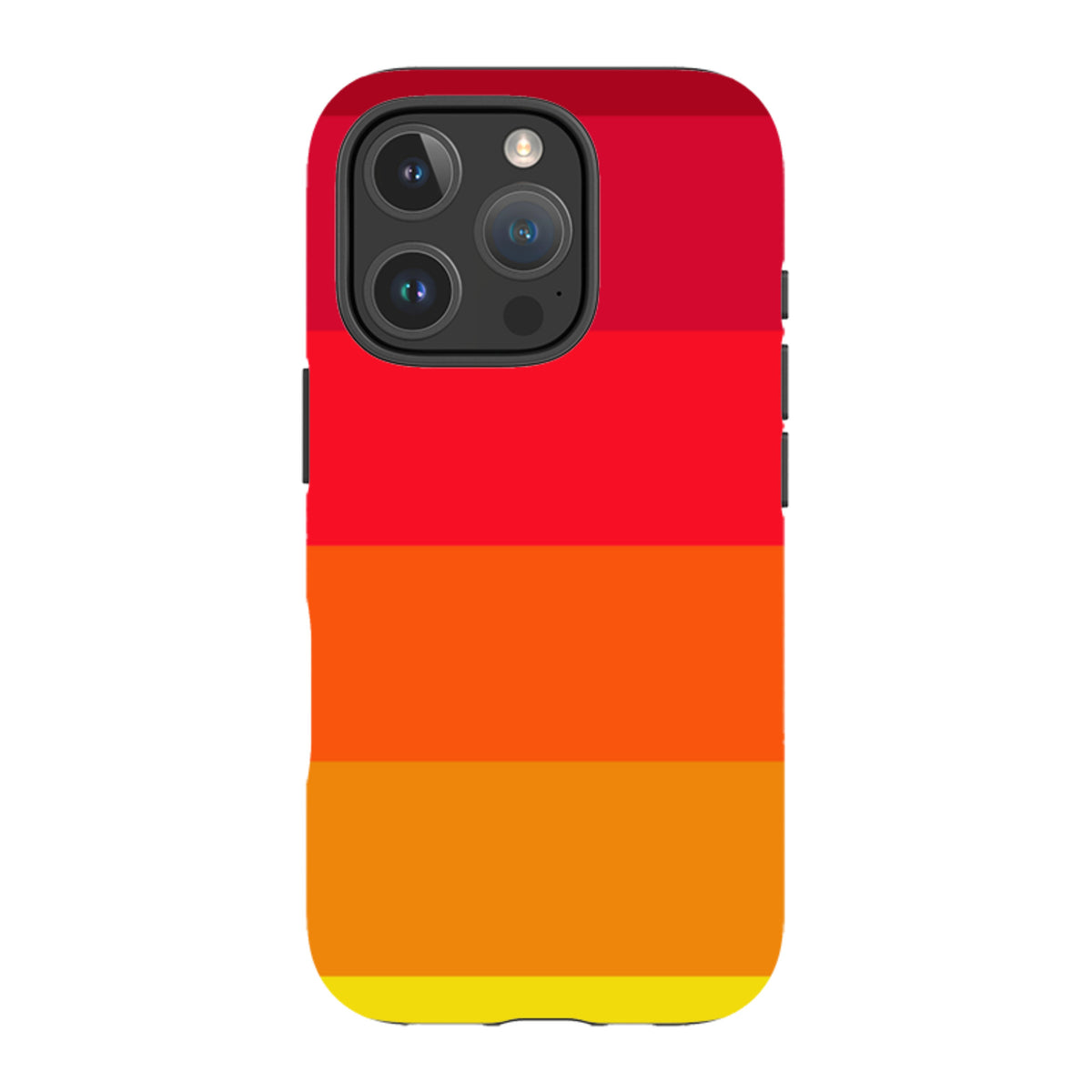 iPhone Tough Case in Amber Grade featuring a vibrant red, orange, and yellow horizontal striped design.