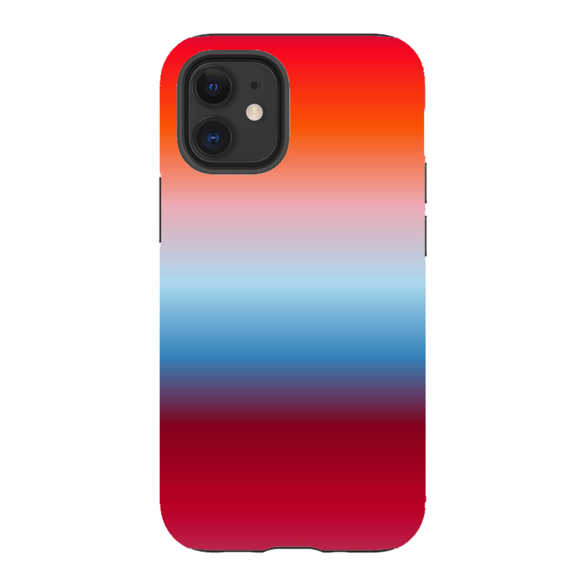 iPhone Tough Case featuring a vibrant red, orange, and blue gradient design by Kitty Joseph with dual-layer protection.