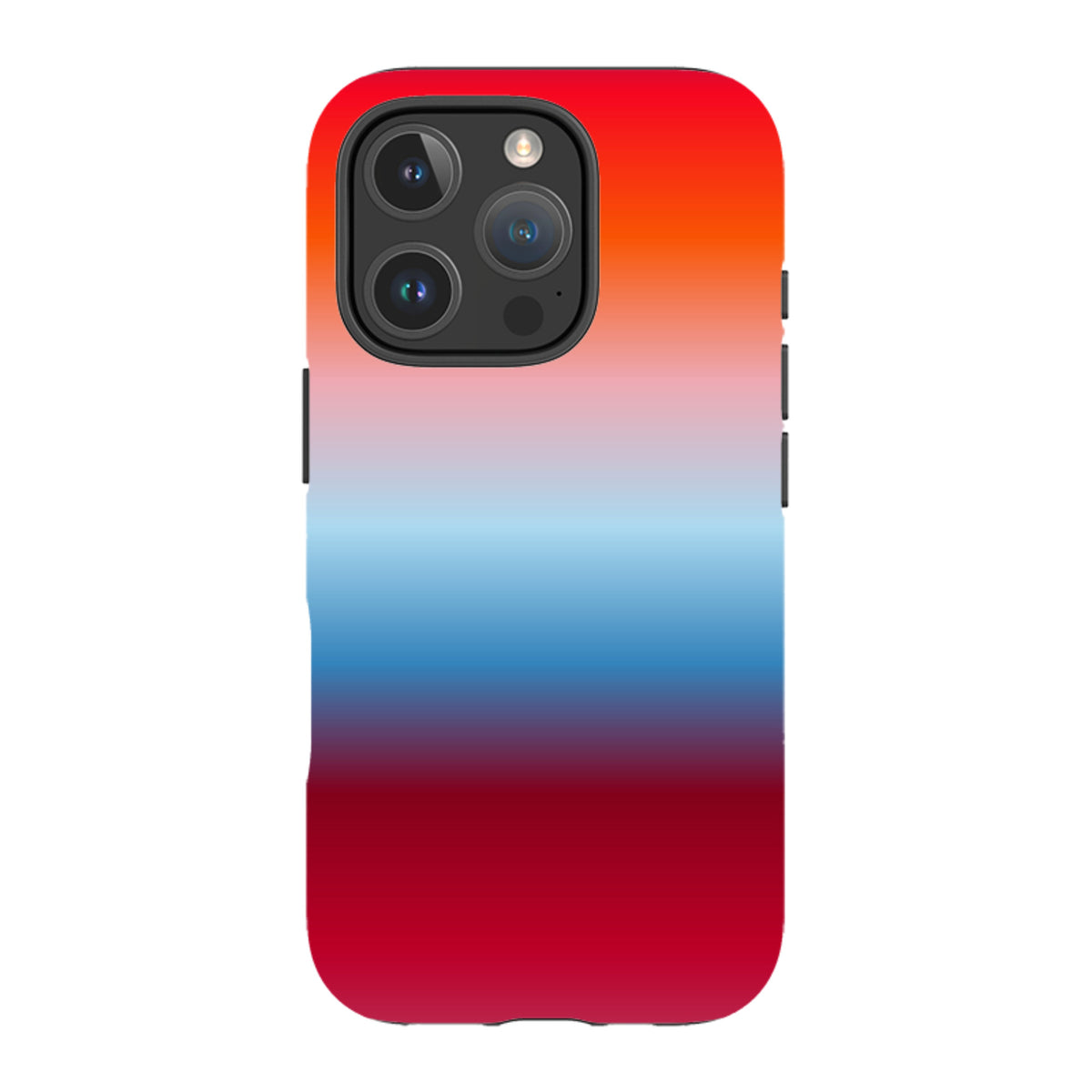 iPhone Tough Case in Aura Ocean design featuring a vibrant red, orange, and blue gradient on a dual-layer protective shell.