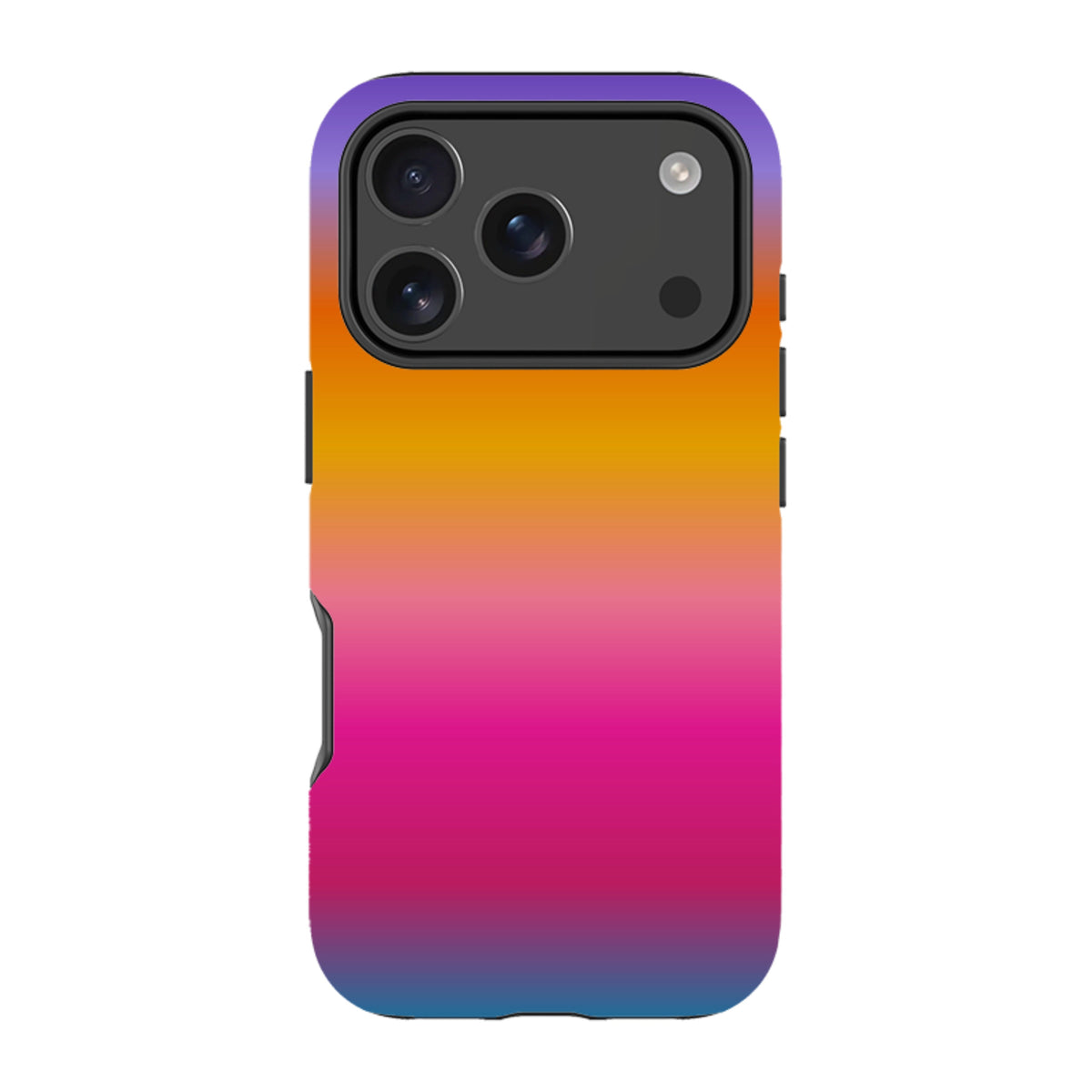 iPhone Tough Case in Aura Sky gradient featuring a vibrant purple, orange, and pink ombre design with dual-layer protection.