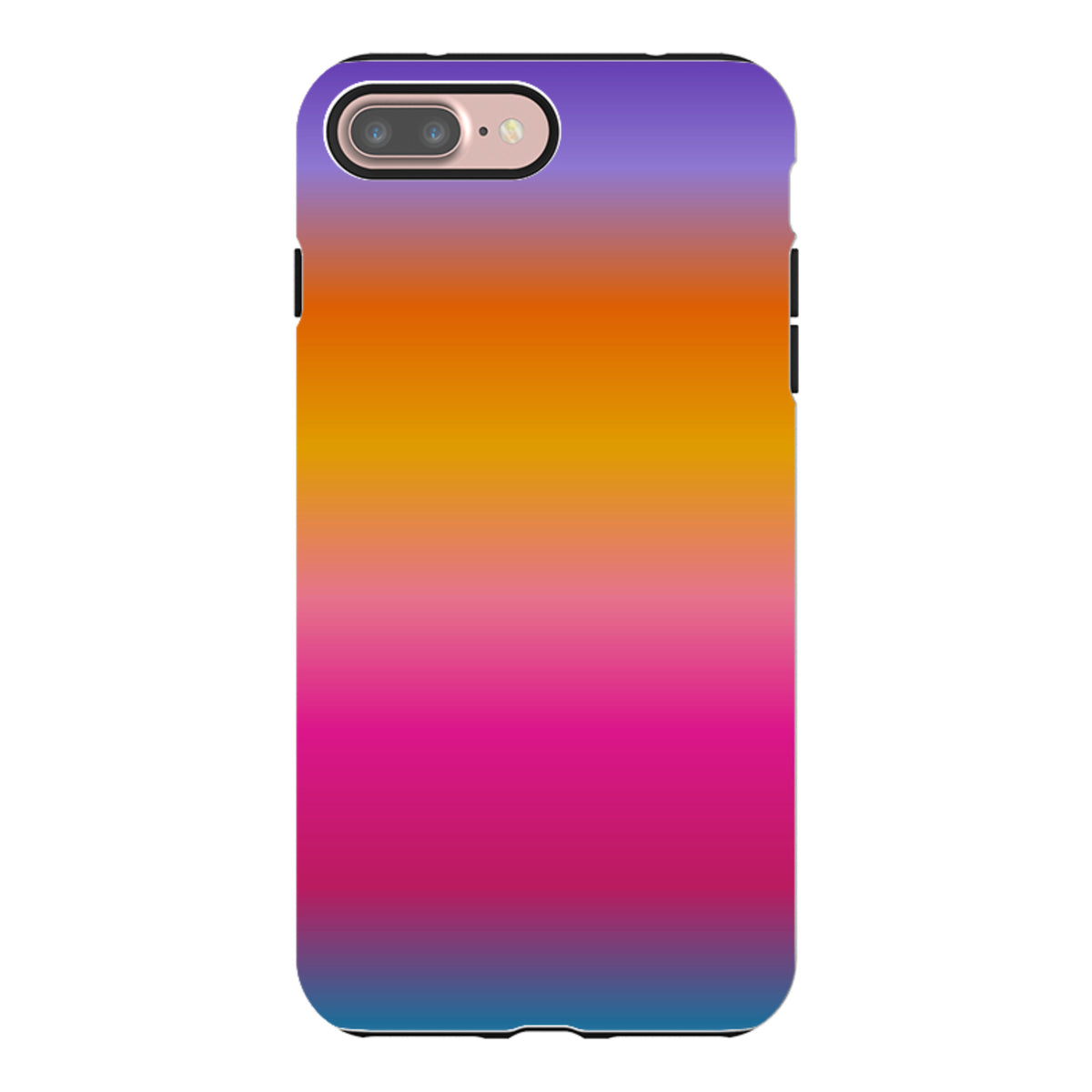 iPhone Tough Case in Aura Sky gradient featuring a vibrant purple, orange, and pink ombre design with dual-layer protection.