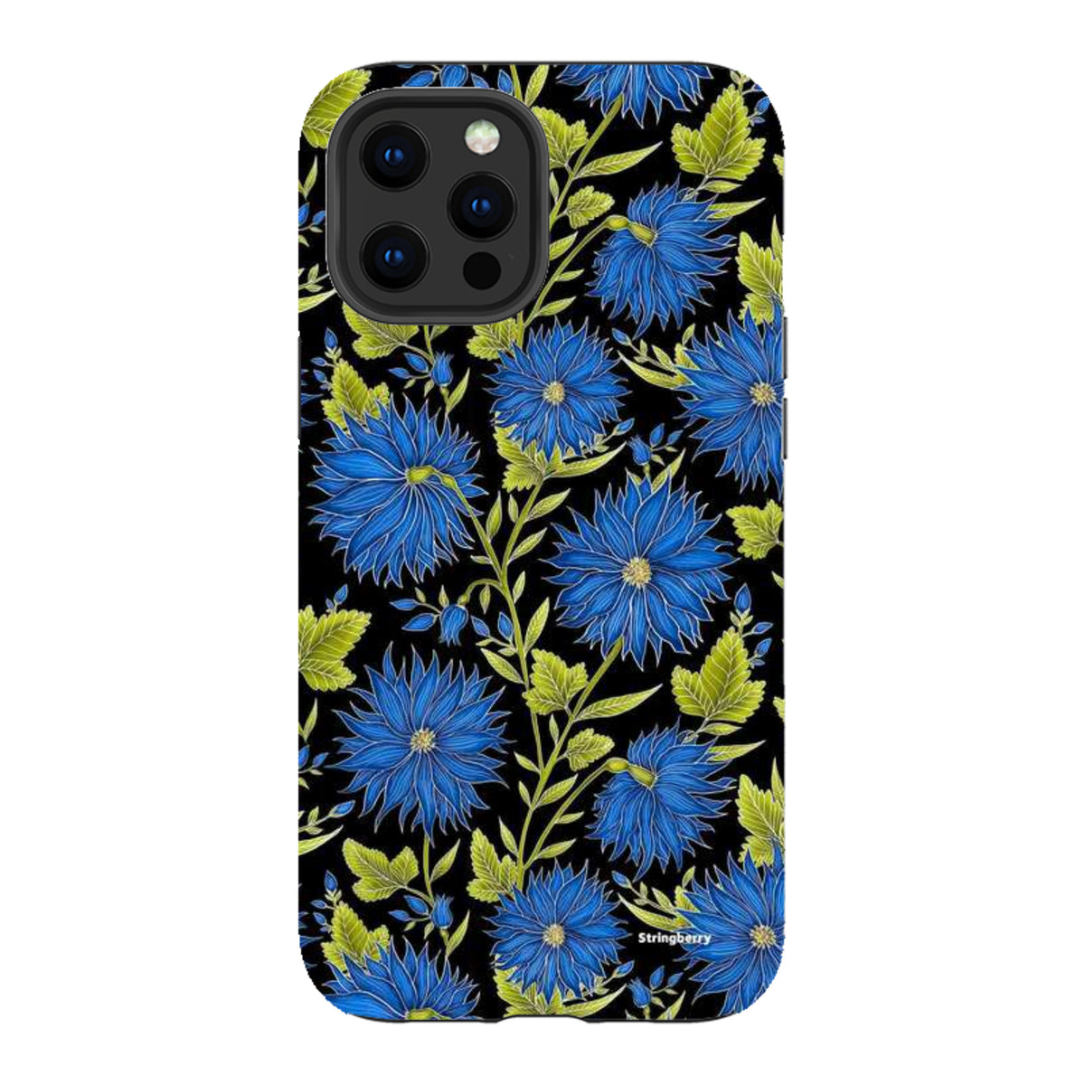 iPhone Tough Case - Blue Flowers Black By Catherine Rowe
