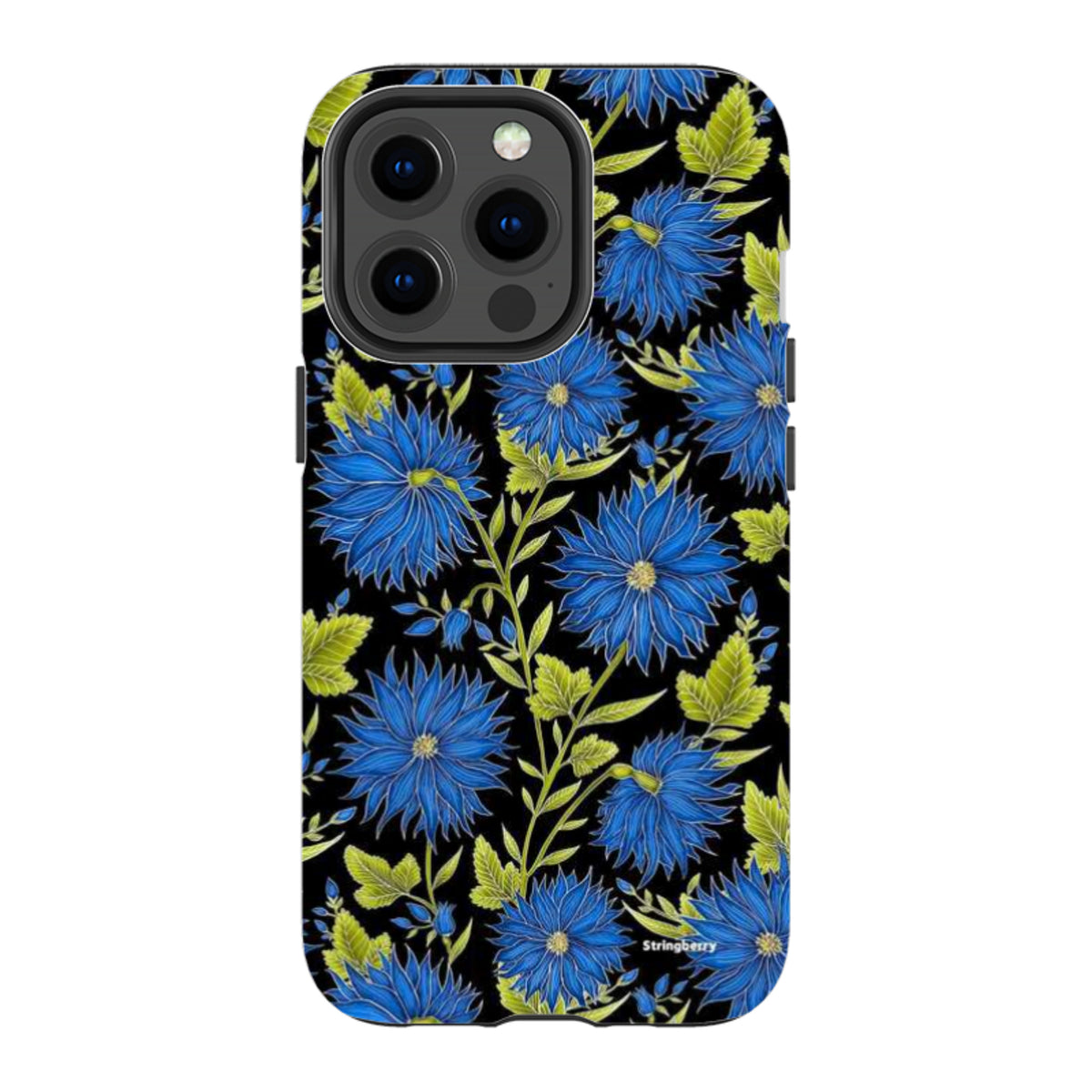 iPhone Tough Case - Blue Flowers Black By Catherine Rowe