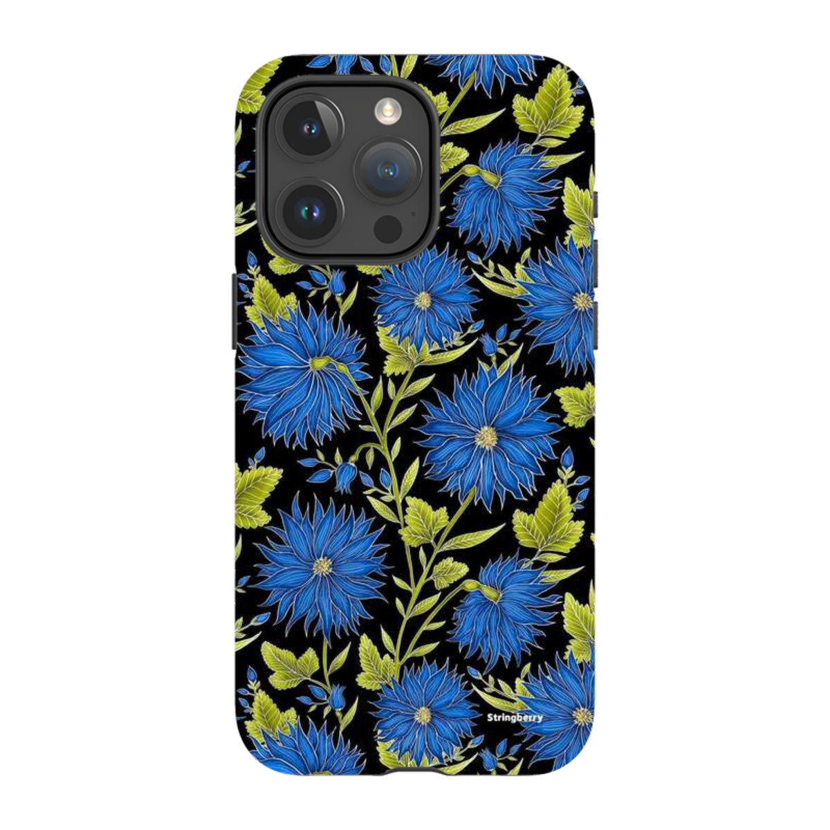 iPhone Tough Case - Blue Flowers Black By Catherine Rowe
