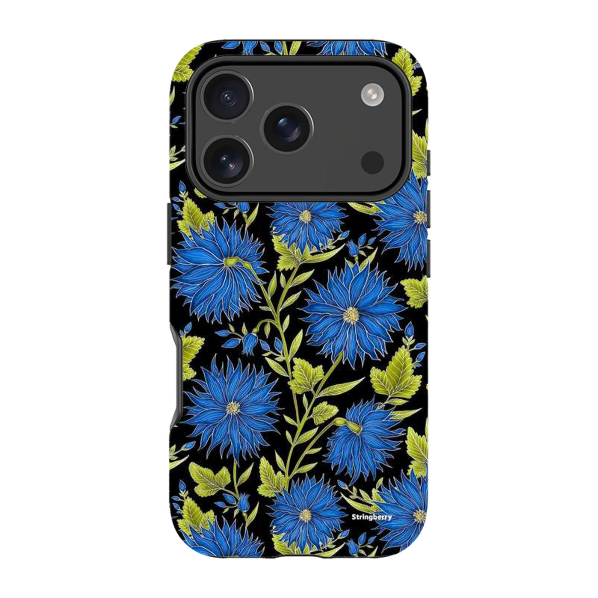 iPhone Tough Case - Blue Flowers Black By Catherine Rowe
