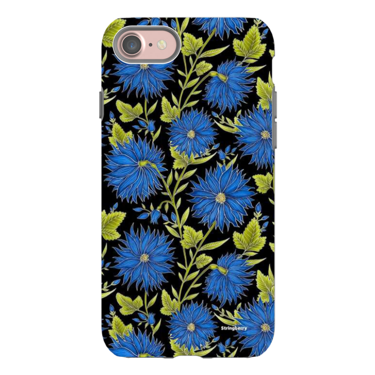iPhone Tough Case - Blue Flowers Black By Catherine Rowe