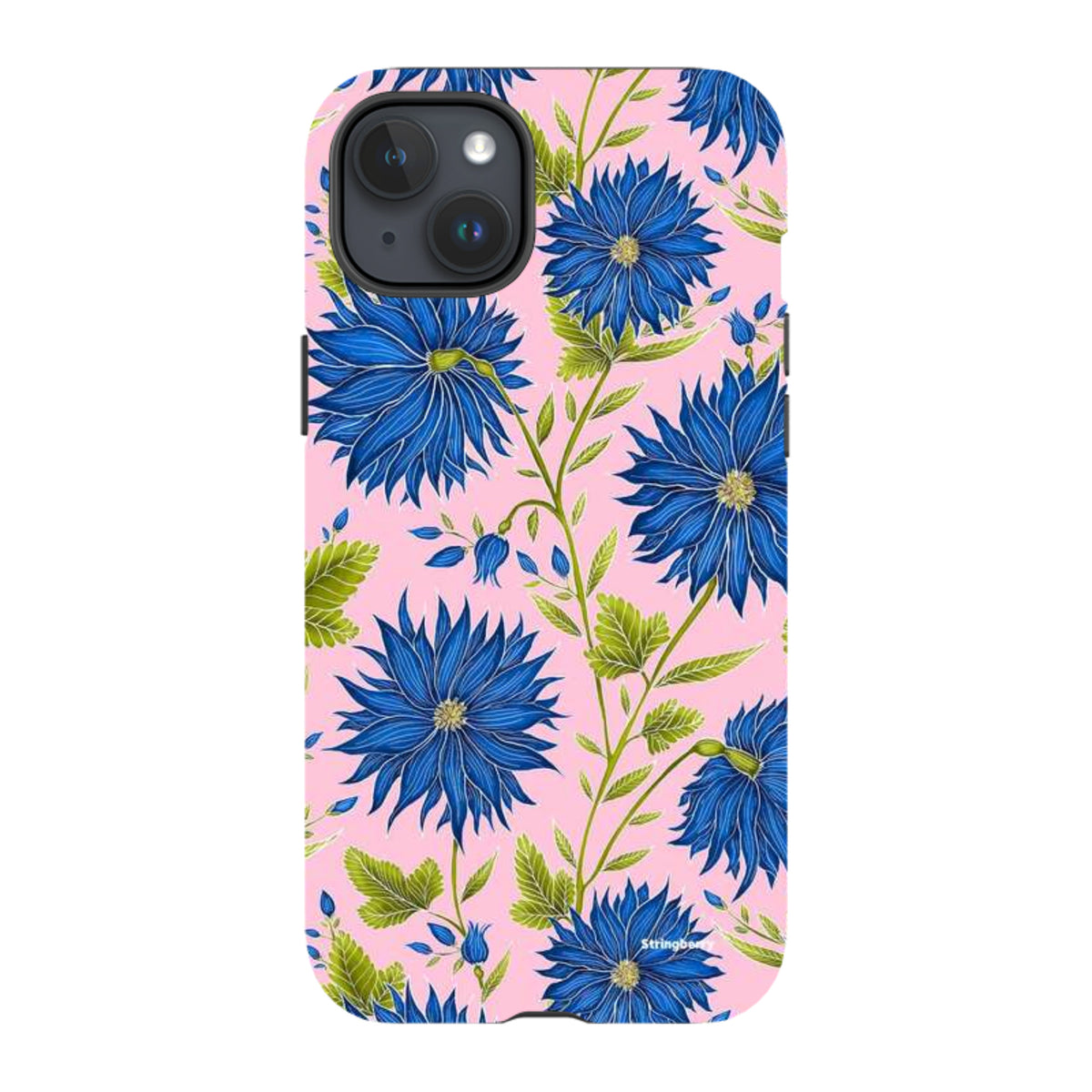 iPhone Tough Case - Blue Flowers Pink By Catherine Rowe