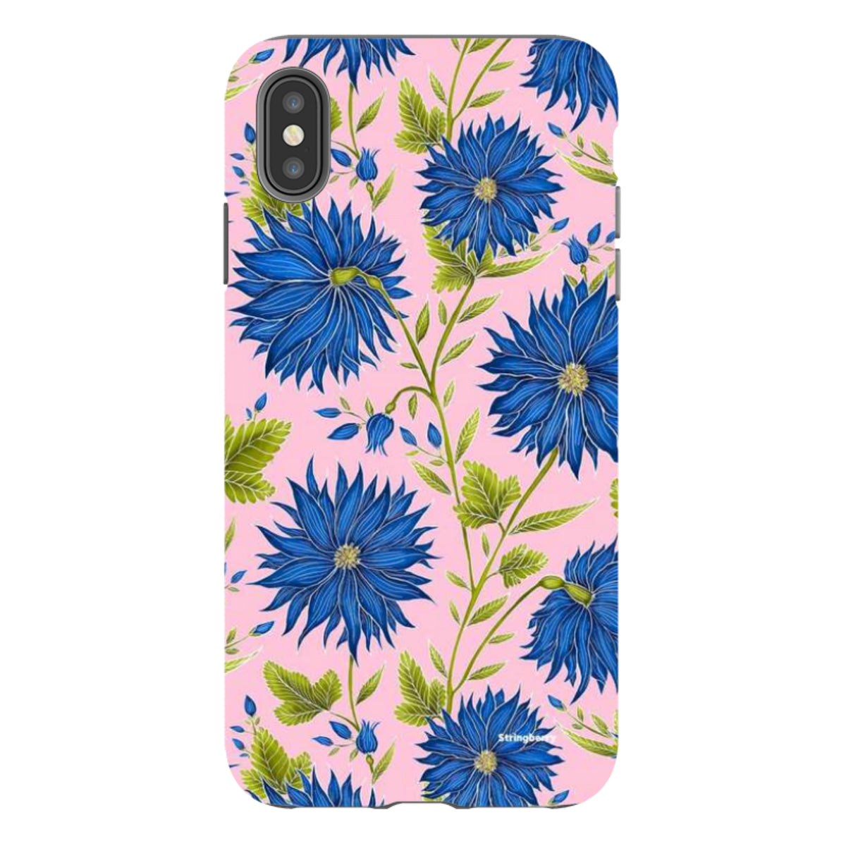 iPhone Tough Case - Blue Flowers Pink By Catherine Rowe