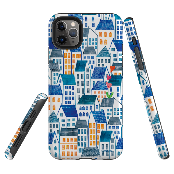 iPhone Tough Case - Blue Rooftop Houses By Tracey English