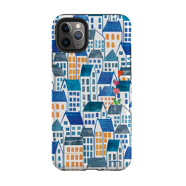 iPhone Tough Case - Blue Rooftop Houses By Tracey English