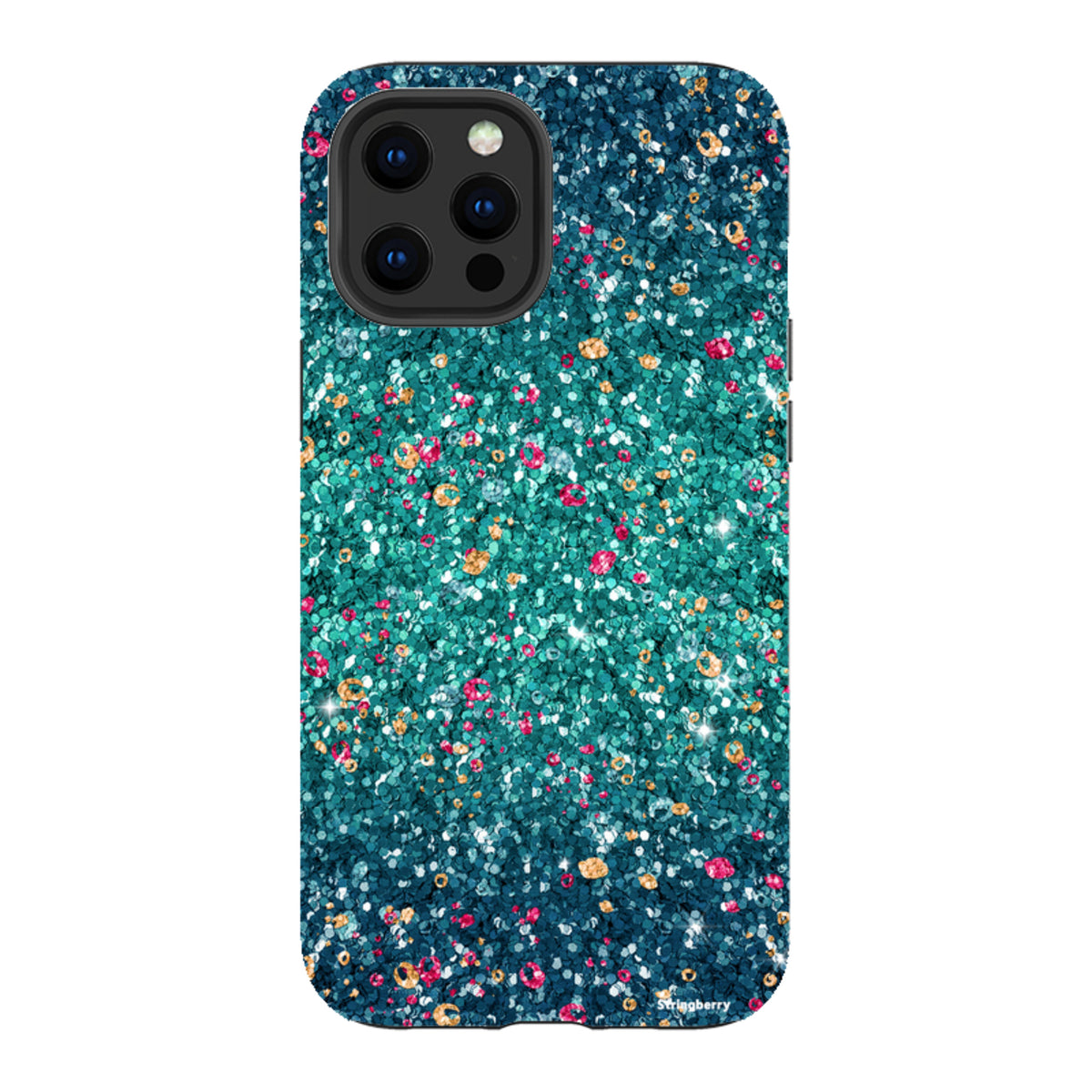 Dual-layer iPhone tough case featuring a high-definition teal and pink butterfly comet print with a smooth finish.