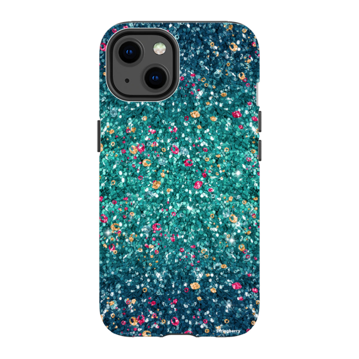 iPhone tough case with a teal and blue Butterfly Comet print featuring a non-glitter, high-definition textured design.