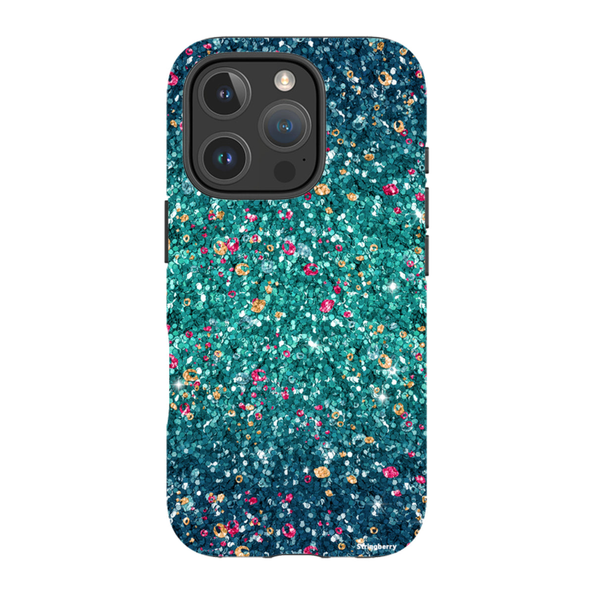 iPhone Tough Case featuring a teal and blue butterfly comet print with a non-glitter, high-definition dual-layer design.