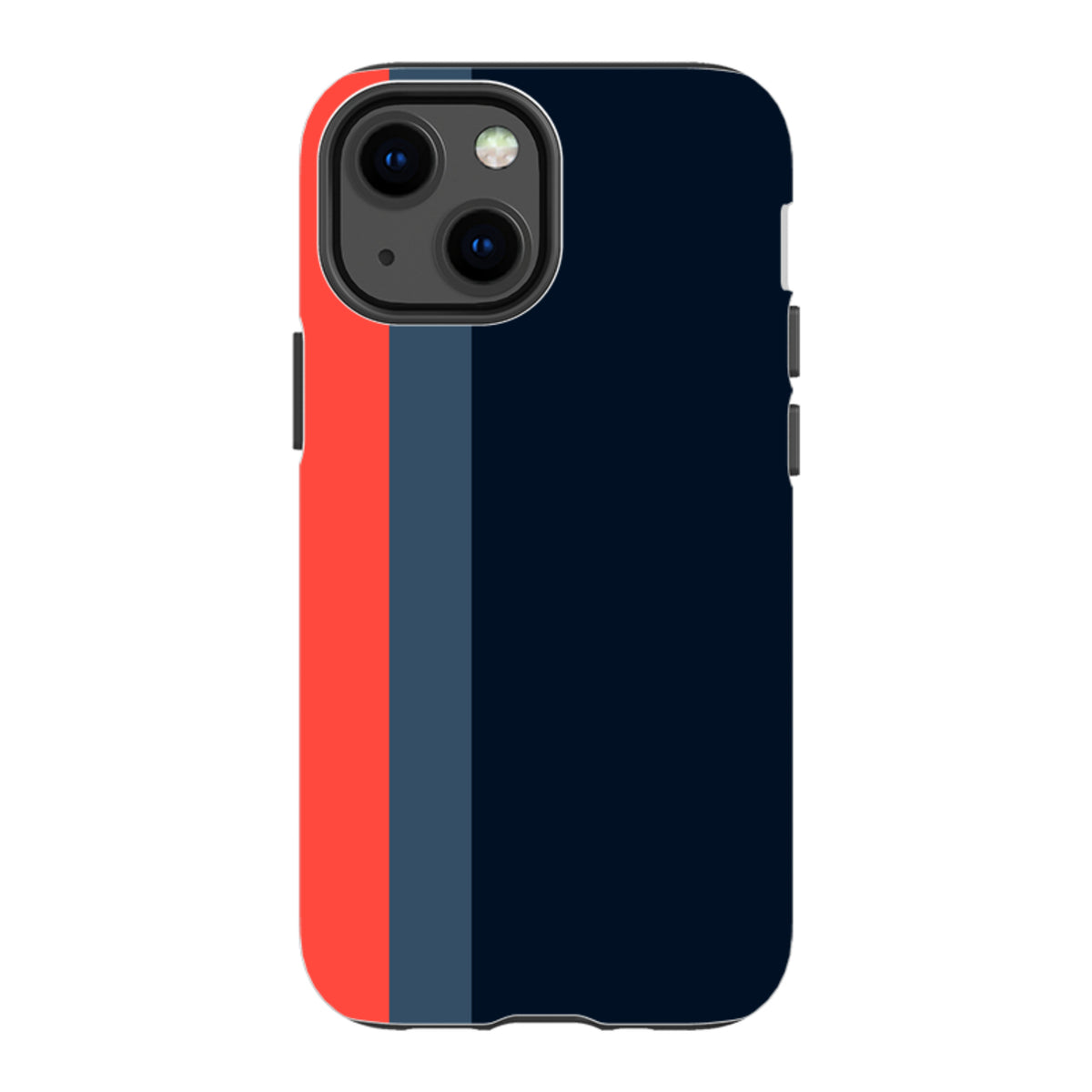 iPhone Tough Case in Chapel design featuring a navy blue, slate, and red vertical stripe pattern with dual-layer protection.